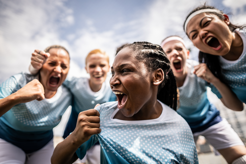 Portrait of a female soccer team celebrating - stock photo
Portrait of a female soccer team celebrating